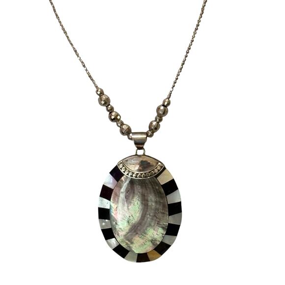 Sterling Silver Abalone Pendant on Sterling Silver 16” Chain - Picture 1 of 8